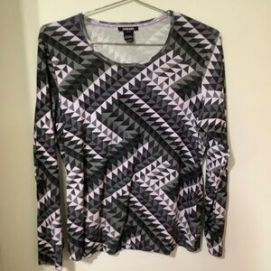 OLSEN:  Geometric Long Sleeve Top - Gray & Pink